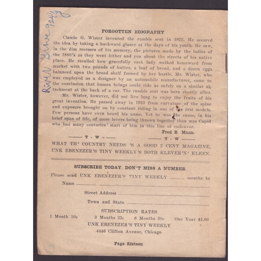 Unk Ebenezer's Tiny Weekly June 18 1932 Vol 1 No 8 Chicago Fathers Day Magazine - Picture 2 of 3